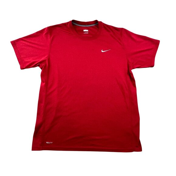 Nike Fit Dry Mens Large Red Athletic Shirt Performance Short Sleeve Training Top - Picture 1 of 10